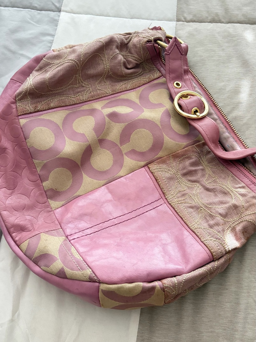 Coach Pink Leather and Canvas Tote with Gold Hardware